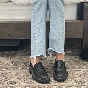 Stuart Weitzman lug sole loafers, black, size 6